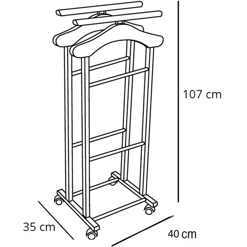 ARIT - Chevalet Vetement CLEVER, Valet de Chambre Bois, Composé de 2 cintres et de 2 porte-pantalons, pieds en caoutchouc à la base - Couleur cerise