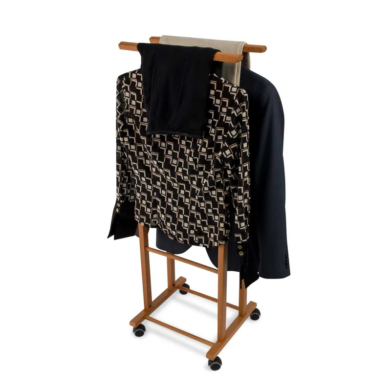 ARIT - Chevalet Vetement CLEVER, Valet de Chambre Bois, Composé de 2 cintres et de 2 porte-pantalons, pieds en caoutchouc à la base - Couleur cerise