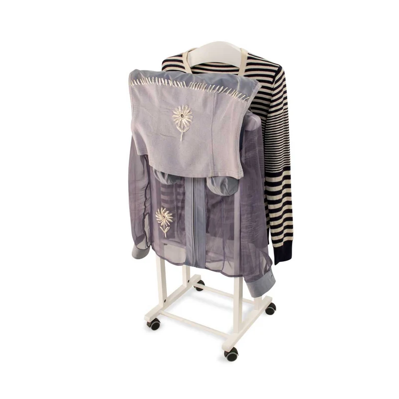 ARIT - Chevalet Vetement TRENDY, Valet de Chambre Bois, composé de 2 cintres et d'un porte-pantalon, pieds en caoutchouc à la base - Couleur blanche