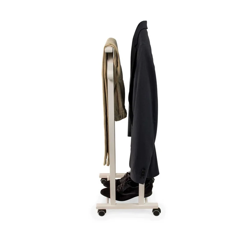 ARIT - Chevalet Vetement TRENDY, Valet de Chambre Bois, composé de 2 cintres et d'un porte-pantalon, pieds en caoutchouc à la base - Couleur blanche