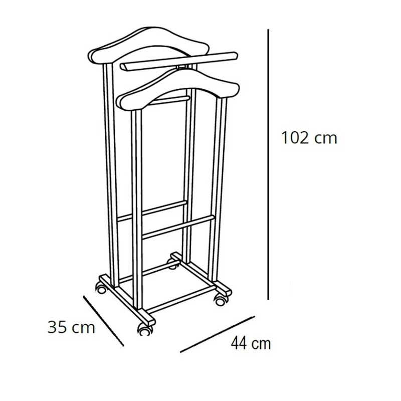 ARIT - Chevalet Vetement TRENDY, Valet de Chambre Bois, composé de 2 cintres et d'un porte-pantalon, pieds en caoutchouc à la base - Couleur blanche