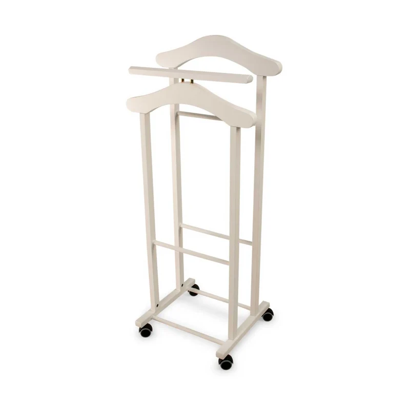 ARIT - Chevalet Vetement TRENDY, Valet de Chambre Bois, composé de 2 cintres et d'un porte-pantalon, pieds en caoutchouc à la base - Couleur blanche