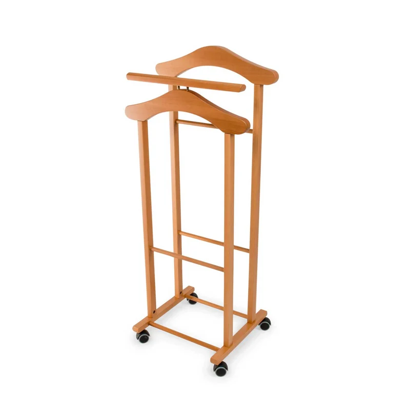 ARIT - Valet Vetement TRENDY, Valet de Chambre Bois, composé de 2 cintres et d'un porte-pantalon, pieds en caoutchouc à la base - Couleur cerise