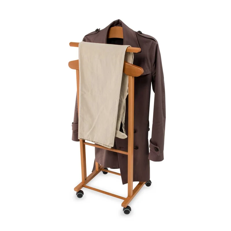 ARIT - Valet Vetement TRENDY, Valet de Chambre Bois, composé de 2 cintres et d'un porte-pantalon, pieds en caoutchouc à la base - Couleur cerise