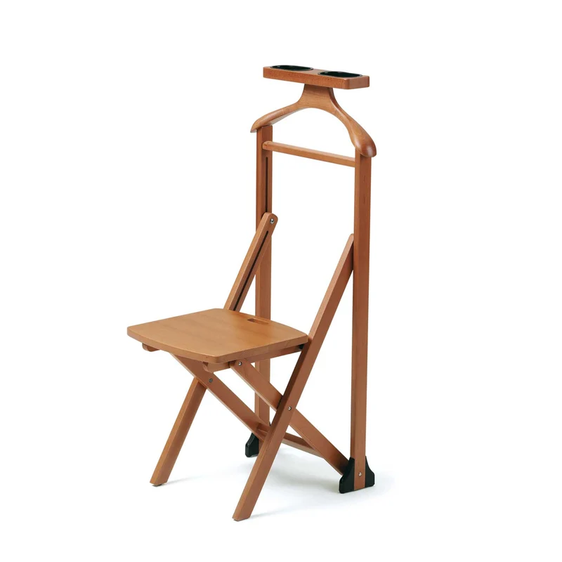 ARIT - Chaise Valet de Chambre Design DUKA, Valet de Chambre Bois, Cintre, Porte-Pantalon, Tablette de Rangement, Siège en Hêtre - Couleur Cerise