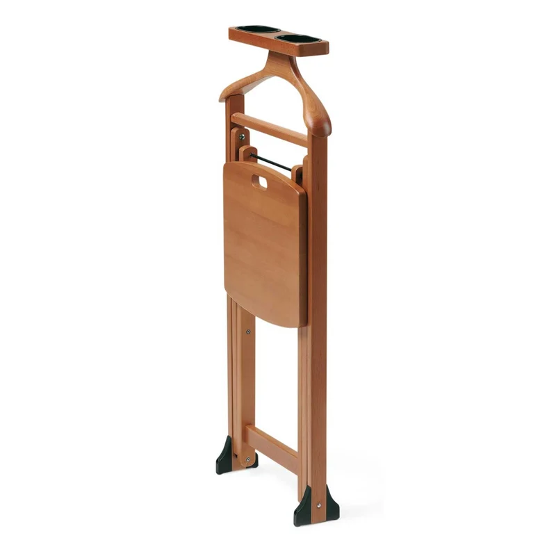 ARIT - Chaise Valet de Chambre Design DUKA, Valet de Chambre Bois, Cintre, Porte-Pantalon, Tablette de Rangement, Siège en Hêtre - Couleur Cerise
