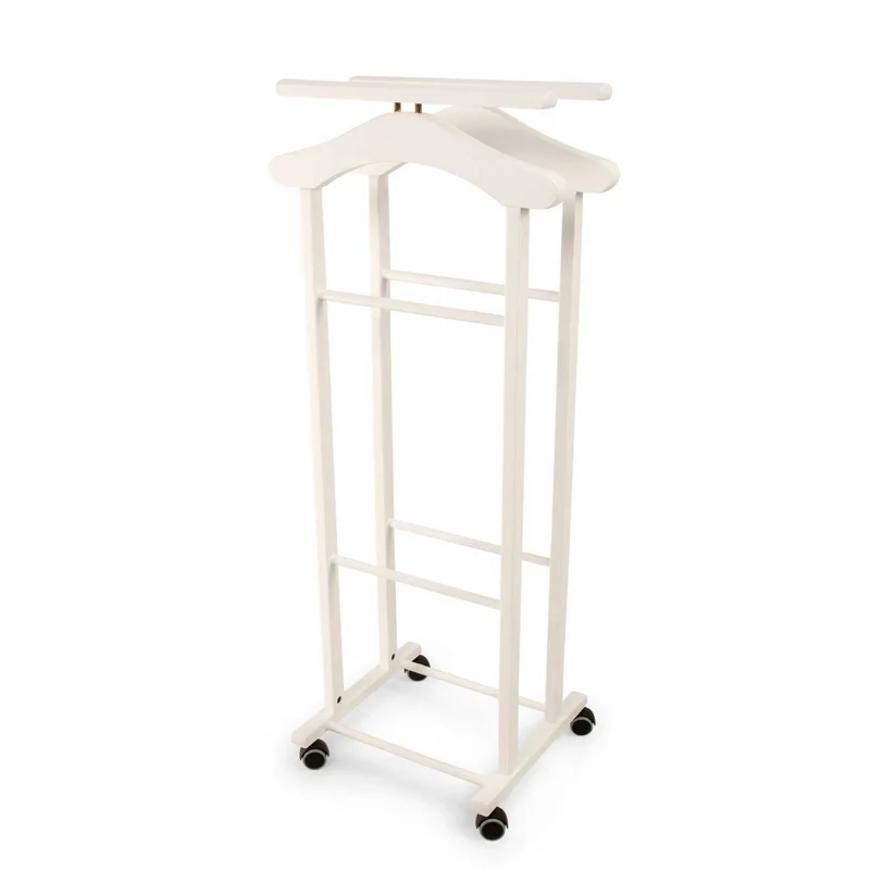 ARIT - Valet de Nuit CLEVER, Valet de Chambre Bois, Composé de 2 cintres et de 2 porte-pantalons, pieds en caoutchouc à la base - Couleur blanche
