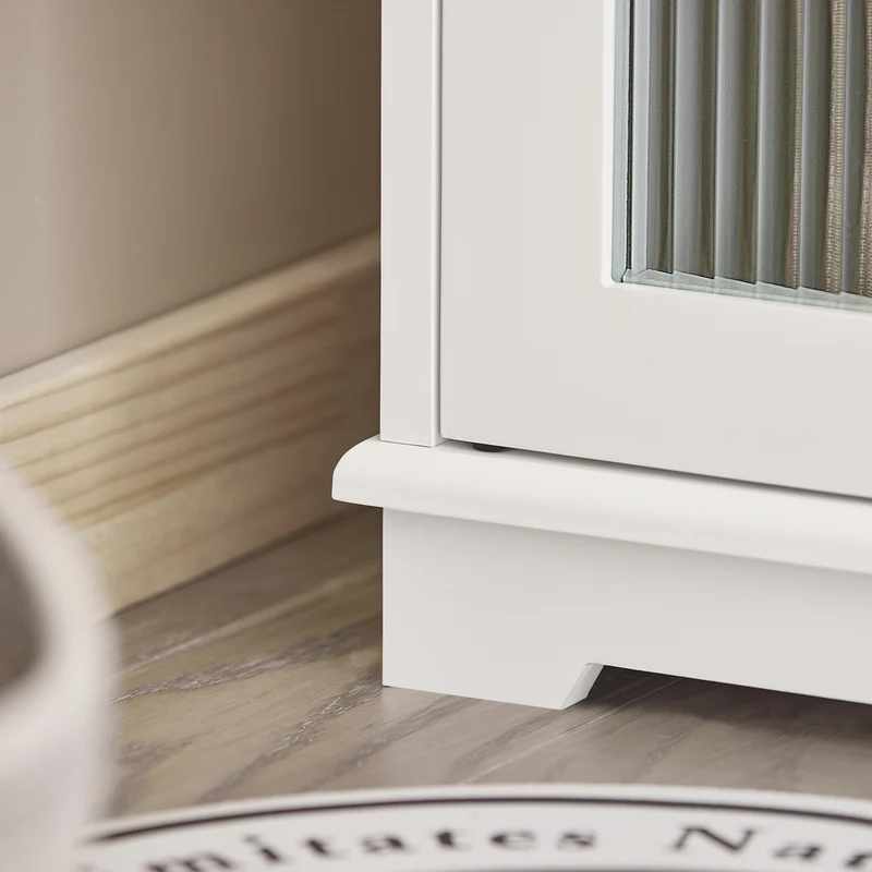 SoBuy FSR121-W Banc à Chaussures avec Coussin Rembourré, 2 Portes Vitrées et 4 Étagères pour Entrée – 60x35x45 cm, Blanc