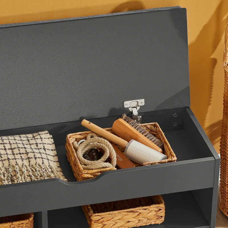 SoBuy FSR45-DG Banc de Rangement à Chaussures Bottes avec Coussin Rembourré Meuble d'Entrée Confortable Etagère à Chaussures