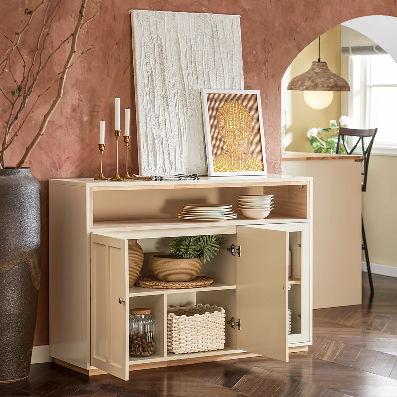 SoBuy FSB80-MI Buffet Placard de Cuisine Meuble de Rangement Armoire de Cuisine Multi-rangements avec 3 Portes Meuble d'entrée Meuble latéral