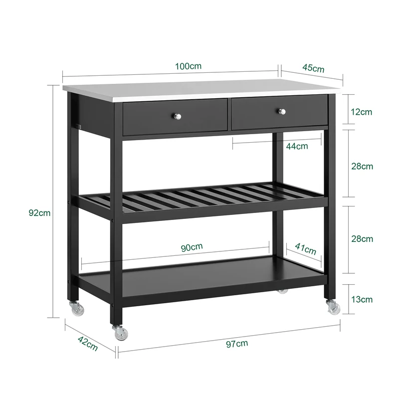 SoBuy FKW47-SCH Desserte roulante Chariot de cuisine de 2 étages avec grand plan de travail