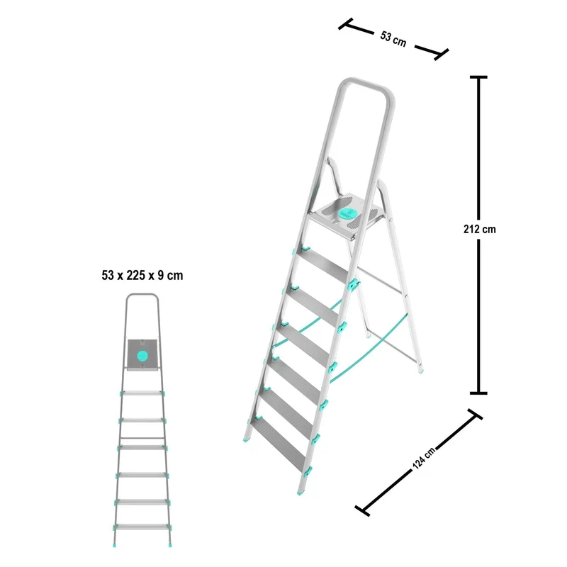 Colombo LIBELLULA - Escabeau, 7 marches, Escabeau Professionnel, Escabeau Pliable, Hauteur 152 cm, Charge max. 150 kg, Aluminium, Fabriqué en Italie