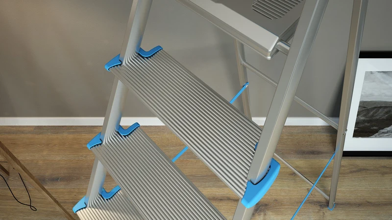 Colombo ATLANTICA - Escabeau professionnel pliable 8 marches extra-larges de 12 cm, plateau porte-outils, charge maximale de 150 kg, aluminium