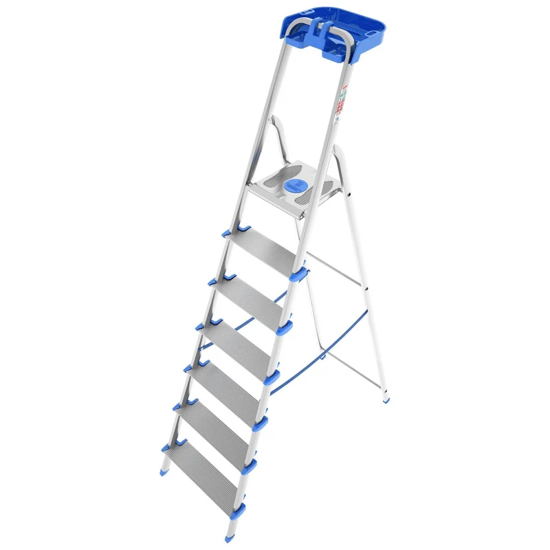 Colombo ATLANTICA - Escabeau, 7 marches, Escabeau Sécurisé, Professionnel, marche extra large 12cm, avec bac de rangement, Charge max.150kg, aluminium