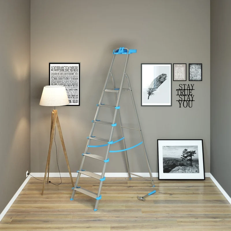 Colombo ATLANTICA - Escabeau, 7 marches, Escabeau Sécurisé, Professionnel, marche extra large 12cm, avec bac de rangement, Charge max.150kg, aluminium