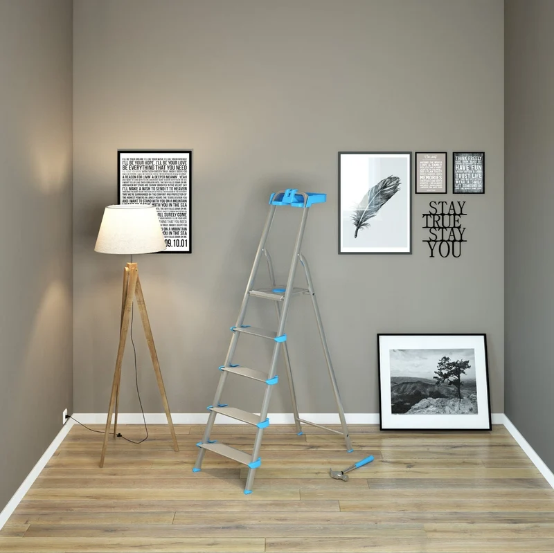 Colombo ATLANTICA - Escabeau, Escabeau 5 marches, Escabeau Pliable, marche extra large 12cm, avec bac de rangement, charge max. 150kg, aluminium