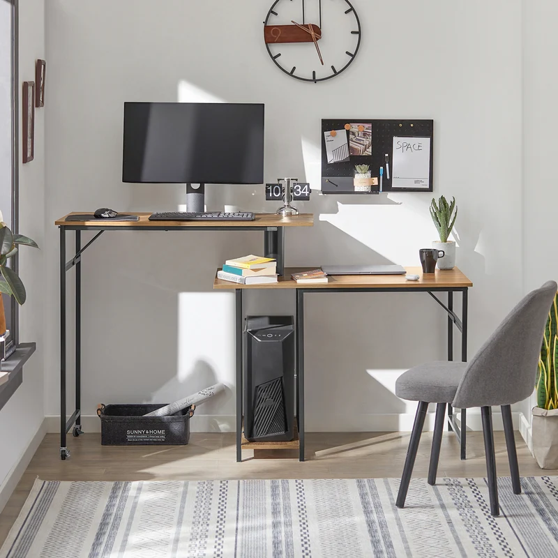 SoBuy FWT93-F Bureau Informatique Bureau Rotatif 360°, Bureau d'angle, Bureau Assis Debout
