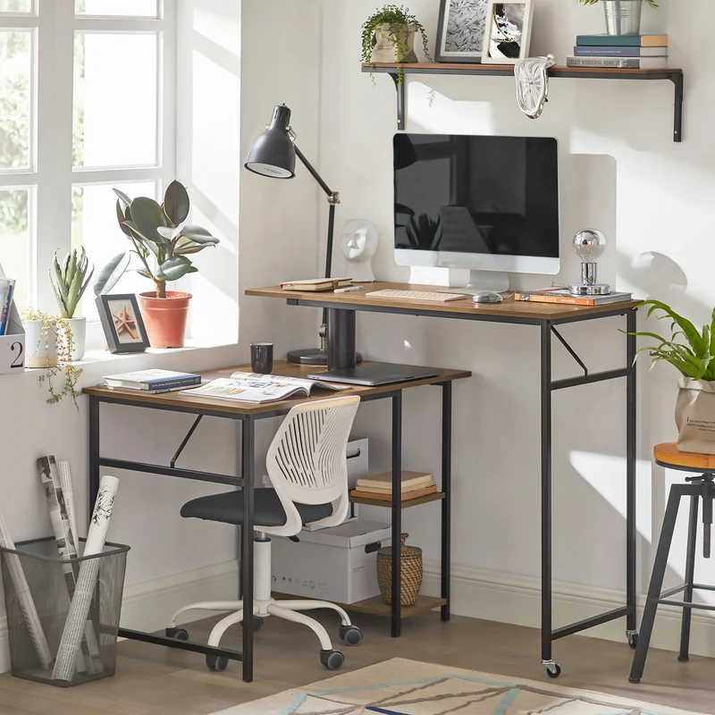 SoBuy FWT93-F Bureau Informatique Bureau Rotatif 360°, Bureau d'angle, Bureau Assis Debout