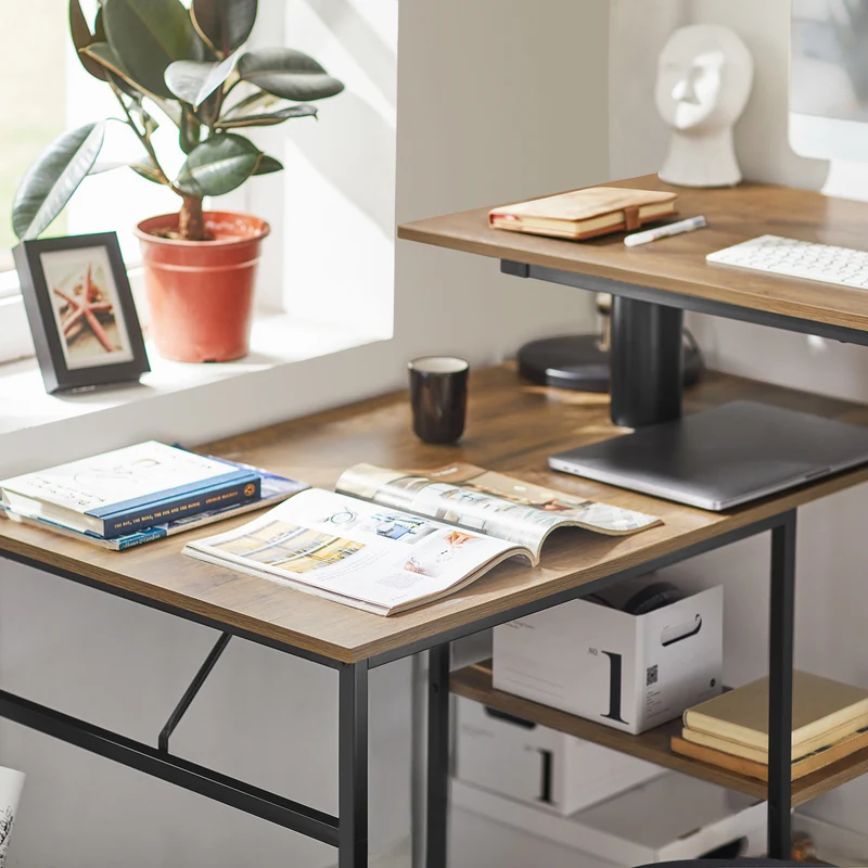 SoBuy FWT93-F Bureau Informatique Bureau Rotatif 360°, Bureau d'angle, Bureau Assis Debout