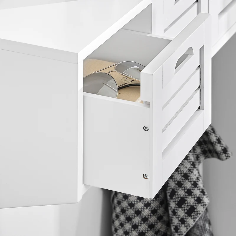 SoBuy FHK19-W Porte-manteau Étagère murale Meuble d’Entrée Patères Étagère Suspendue Vestiaire avec 3 paniers et 4 crochets 80x20x25 cm