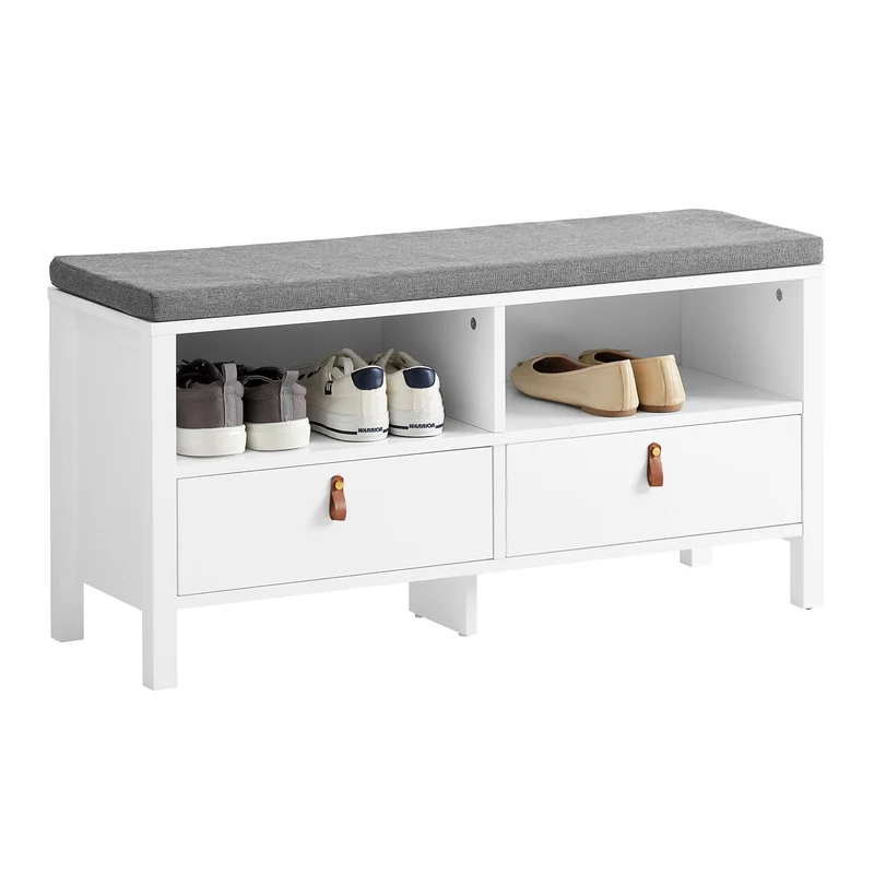 SoBuy FSR106-W Banc à Chaussures avec Coussin Rembourré et Rangement pour Entrée Couloir – 90x30x46 cm, Blanc