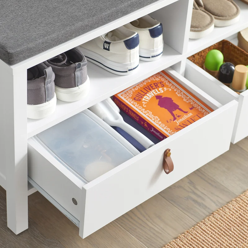 SoBuy FSR106-W Banc à Chaussures avec Coussin Rembourré et Rangement pour Entrée Couloir – 90x30x46 cm, Blanc