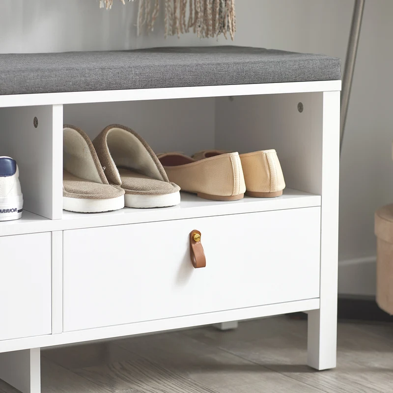 SoBuy FSR106-W Banc à Chaussures avec Coussin Rembourré et Rangement pour Entrée Couloir – 90x30x46 cm, Blanc