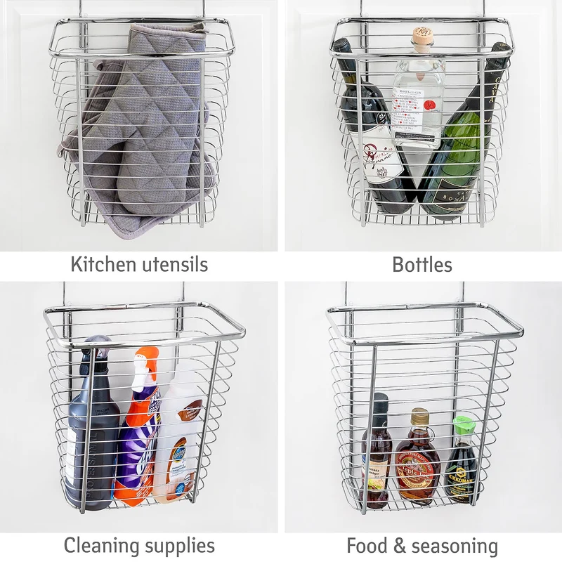 Tatkraft Top – Panier de rangement et poubelle suspendue sur porte de placard, 10 L, acier chromé
