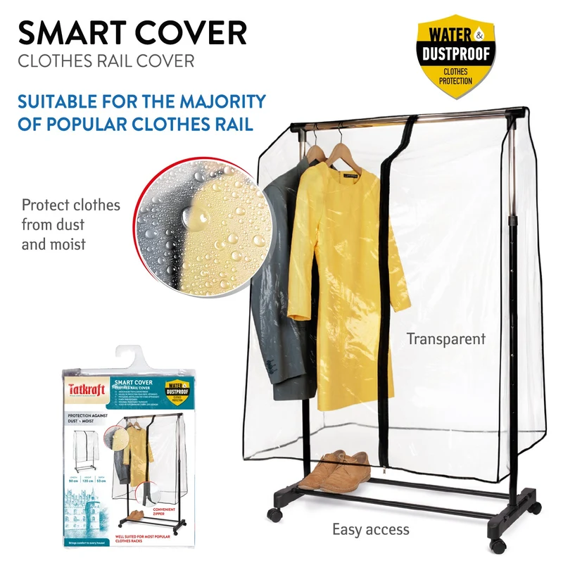 Tatkraft Smart Cover - Housse de Protection Universelle pour Portant à Vêtements Penderie, Transparente, Fermeture éclair, L90 cm, Portant non Inclus