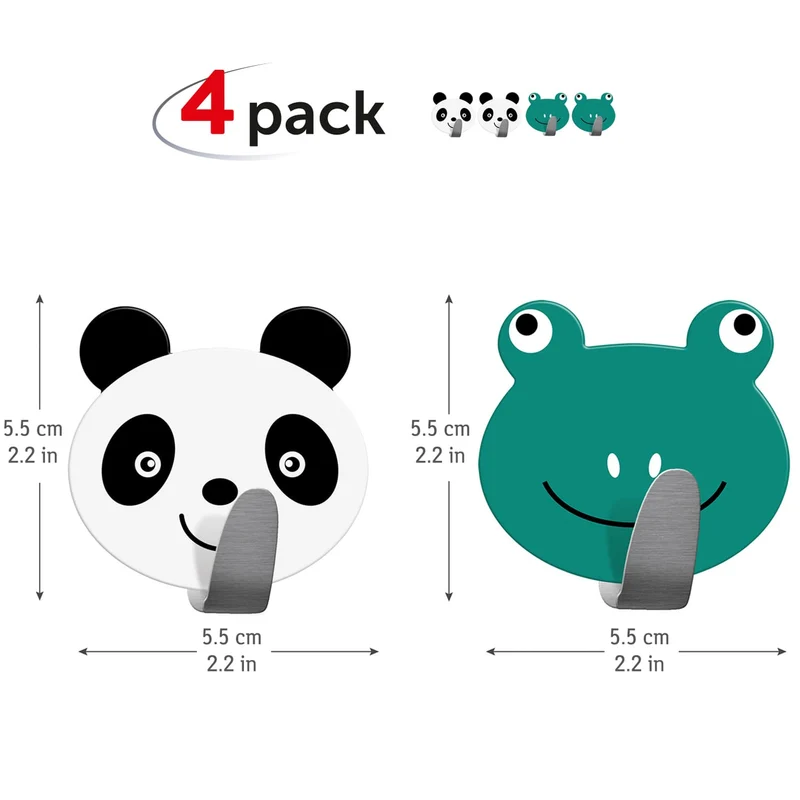 Tatkraft Team Lot de 4 Crochets Adhésifs, Porte Manteaux pour Enfants Autocollant, Jusqu’à 5 kg, Acier Inoxydable
