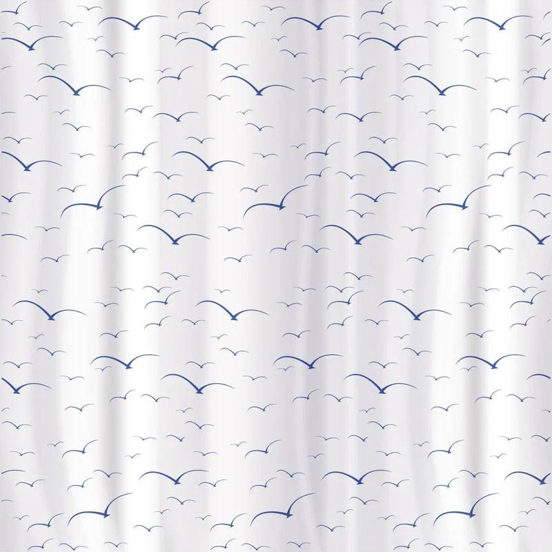 Tatkraft Seagulls – Rideau de douche textile imperméable et antibactérien en polyester, 180 × 180 cm, avec 12 anneaux