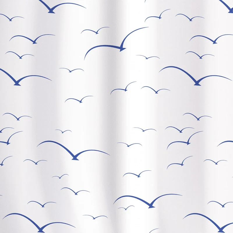 Tatkraft Seagulls – Rideau de douche textile imperméable et antibactérien en polyester, 180 × 180 cm, avec 12 anneaux
