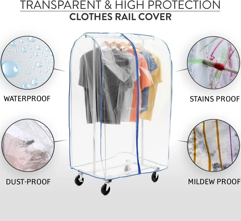Tatkraft Screen – Housse transparente imperméable en polyéthylène pour portant à vêtements, 96 × 60 × 150 cm, avec fermeture éclair