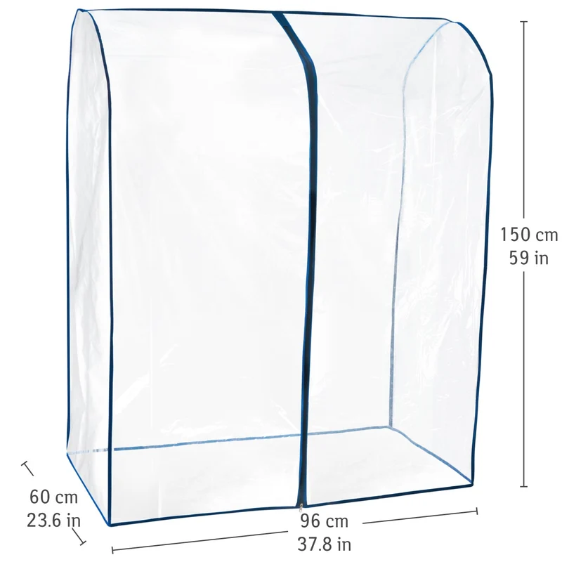 Tatkraft Screen – Housse transparente imperméable en polyéthylène pour portant à vêtements, 96 × 60 × 150 cm, avec fermeture éclair