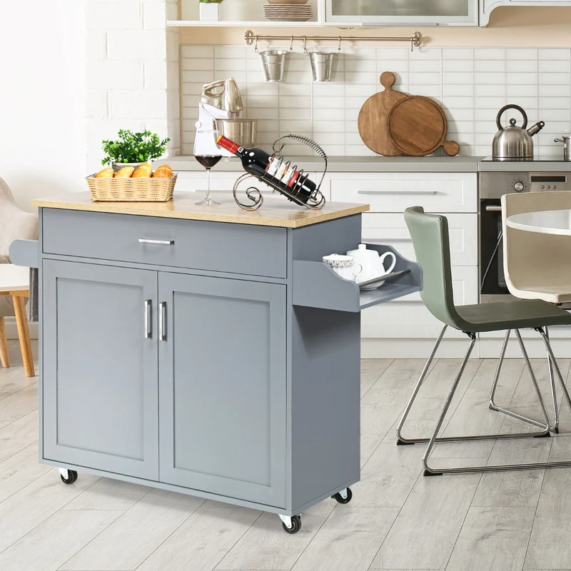 Costway - Chariot de Rangement, Ilot de Cuisine, Desserte a Roulette, Desserte Cuisine, Desserte micro onde, avec Grand Placard Tiroir, Gris