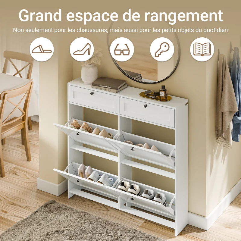 SoBuy FSR208-W Meuble à Chaussures Gain de Place Ultra-Slim 19cm – Entrée Étroite – 100x19x107 cm Blanc