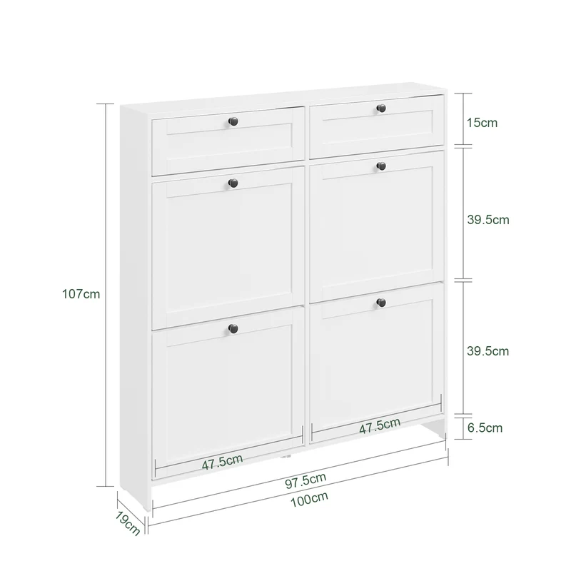 SoBuy FSR208-W Meuble à Chaussures Gain de Place Ultra-Slim 19cm – Entrée Étroite – 100x19x107 cm Blanc