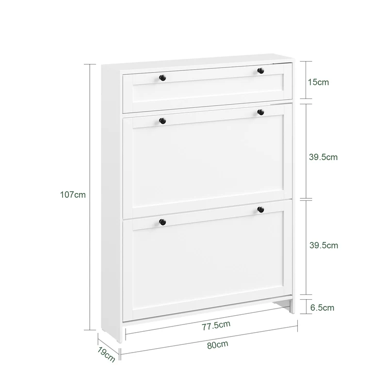 SoBuy FSR207-W Meuble à Chaussures Gain de Place Ultra-Slim 19cm – Entrée Étroite – 80x19x107 cm Blanc