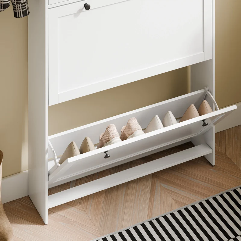 SoBuy FSR207-W Meuble à Chaussures Gain de Place Ultra-Slim 19cm – Entrée Étroite – 80x19x107 cm Blanc