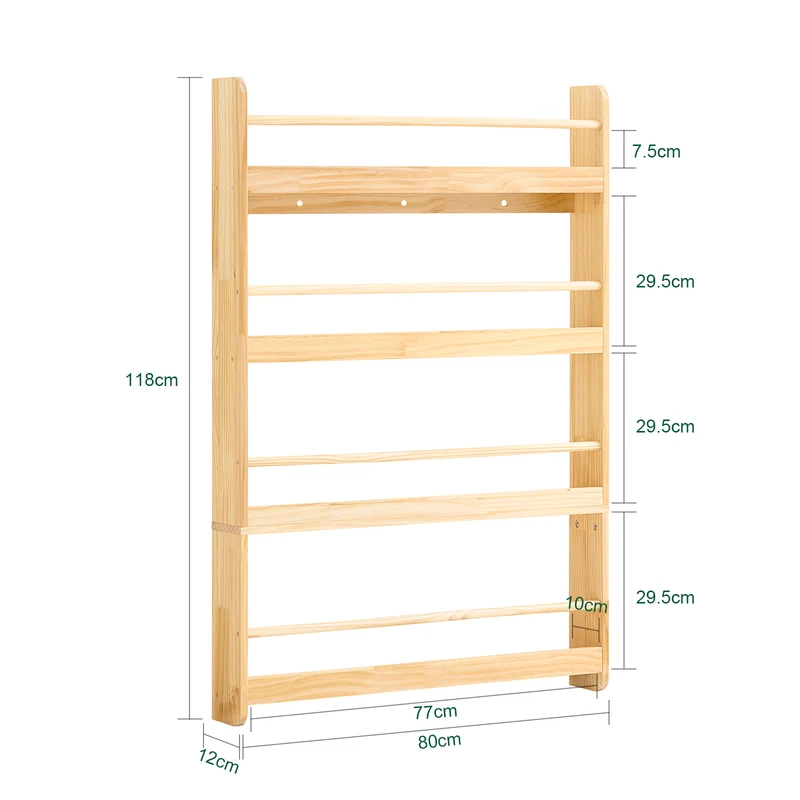 SoBuy KMB08-N Bibliothèque Enfant 4 Niveaux avec Anti-Basculement – L80 × P12 × H118 cm, Pin naturel