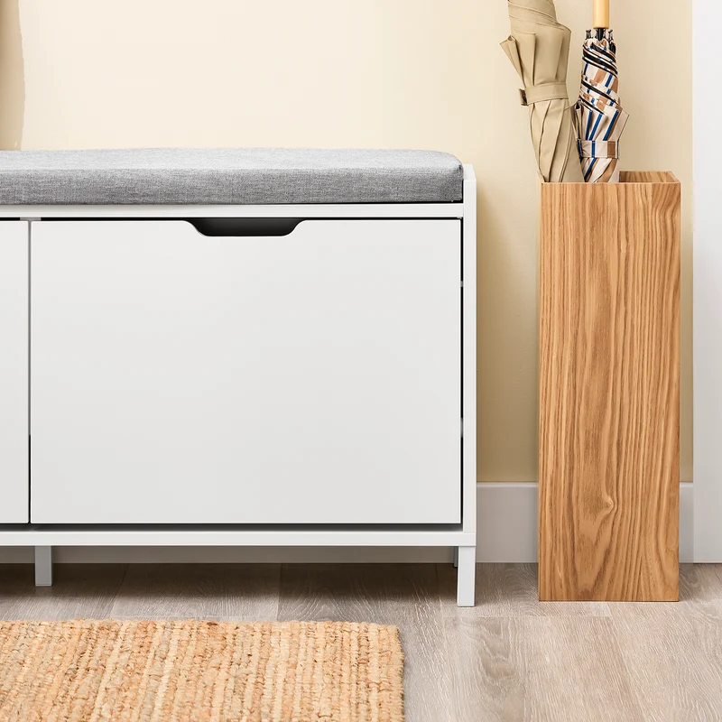 SoBuy FSR151-L-W Banc à Chaussures avec 4 Compartiments et Coussin Confortable, pour Entrée et Couloir, Compact – L105×P24×H52 cm, Charge 250 kg, Bois, Blanc