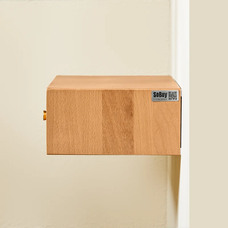 SoBuy FHK37-N Étagère Murale Flottante avec 2 tiroirs, pour Chambre, entrée & Salon, hêtre Massif, L60 × P20 × H10 cm, Naturel