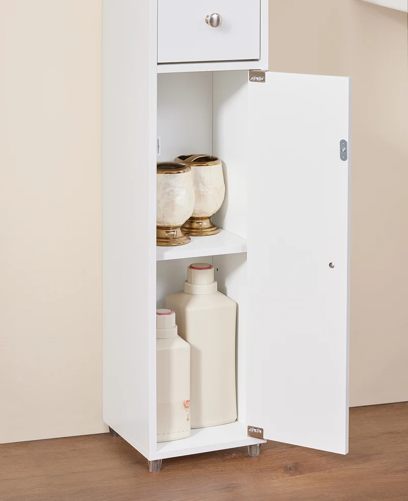 SoBuy BZR34-W Meuble Colonne Armoire Haut de Salle de Bain avec 1 Tiroir, 2 Portes et 5 Compartiments
