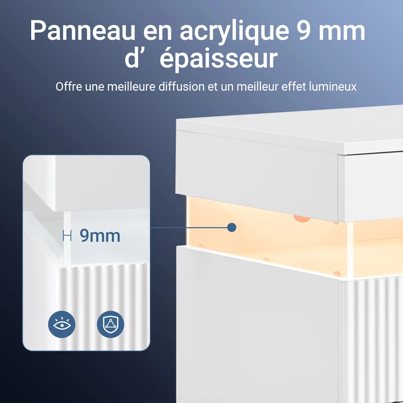 SoBuy FBT167-E-W Table de Chevet avec 3 Tiroirs, 2 Panneaux latéraux en Acrylique et éclairage LED, Design Moderne, Design Fonctionnel – L41×P40×H52 cm, Blanc