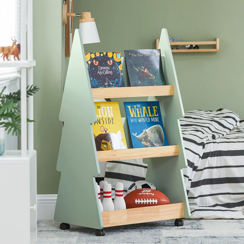 SoBuy KMB99-H-GR Bibliothèque Enfant à roulettes Étagère à Livres Enfant Étagère pour Chambre d'enfant avec 5 étagères et 4 roulettes