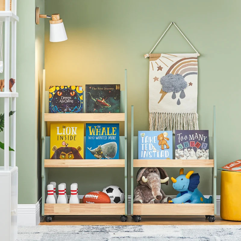 SoBuy KMB99-H-GR Bibliothèque Enfant à roulettes Étagère à Livres Enfant Étagère pour Chambre d'enfant avec 5 étagères et 4 roulettes