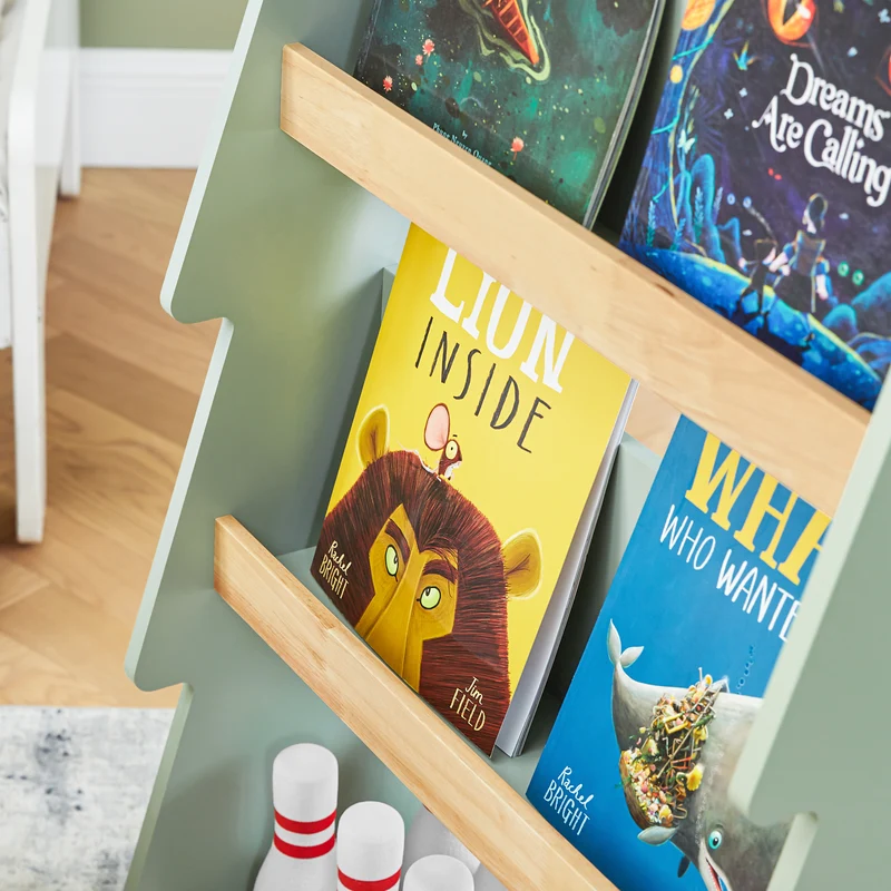 SoBuy KMB99-H-GR Bibliothèque Enfant à roulettes Étagère à Livres Enfant Étagère pour Chambre d'enfant avec 5 étagères et 4 roulettes