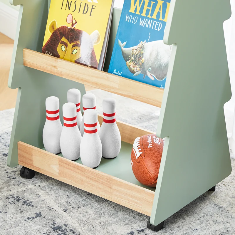 SoBuy KMB99-H-GR Bibliothèque Enfant à roulettes Étagère à Livres Enfant Étagère pour Chambre d'enfant avec 5 étagères et 4 roulettes