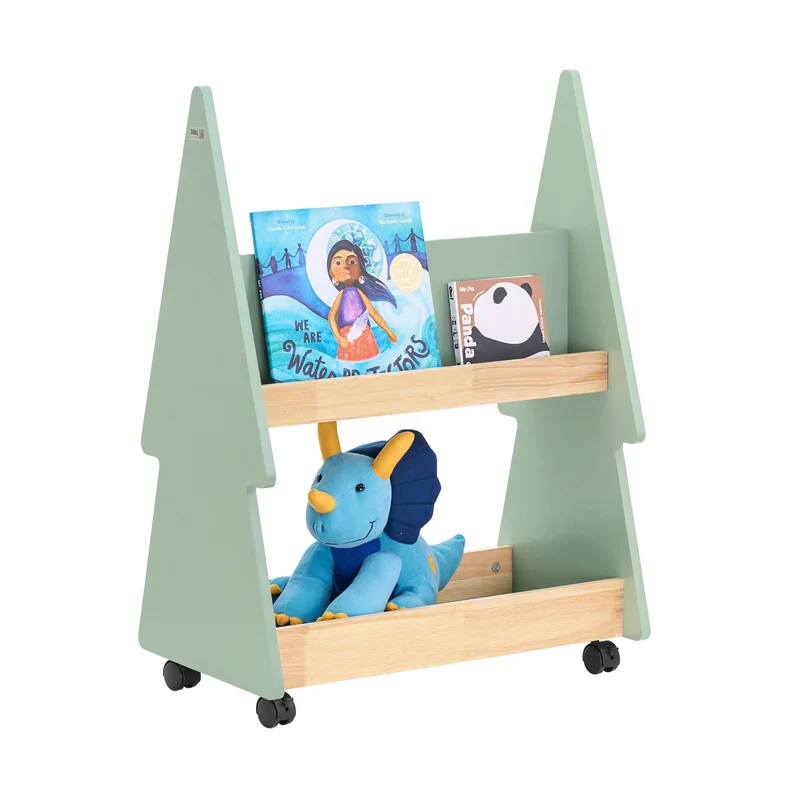 SoBuy KMB99-GR Bibliothèque Enfant à roulettes Étagère à Livres Enfant Étagère pour Chambre d'enfant avec 3 étagères et 4 roulettes