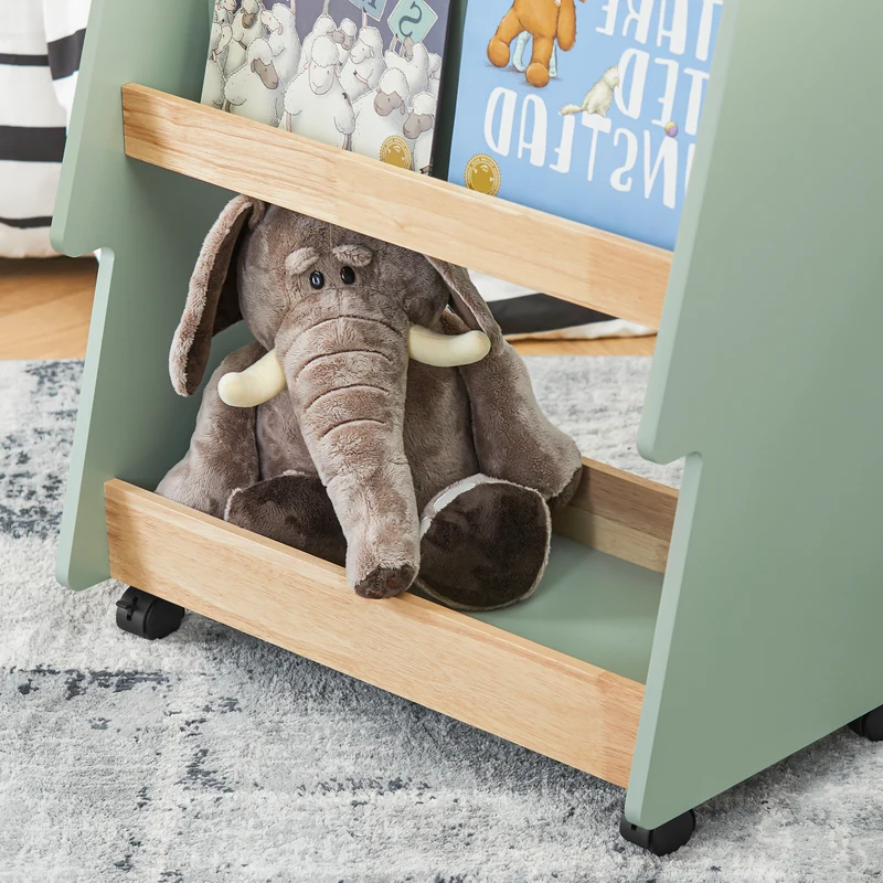 SoBuy KMB99-GR Bibliothèque Enfant à roulettes Étagère à Livres Enfant Étagère pour Chambre d'enfant avec 3 étagères et 4 roulettes